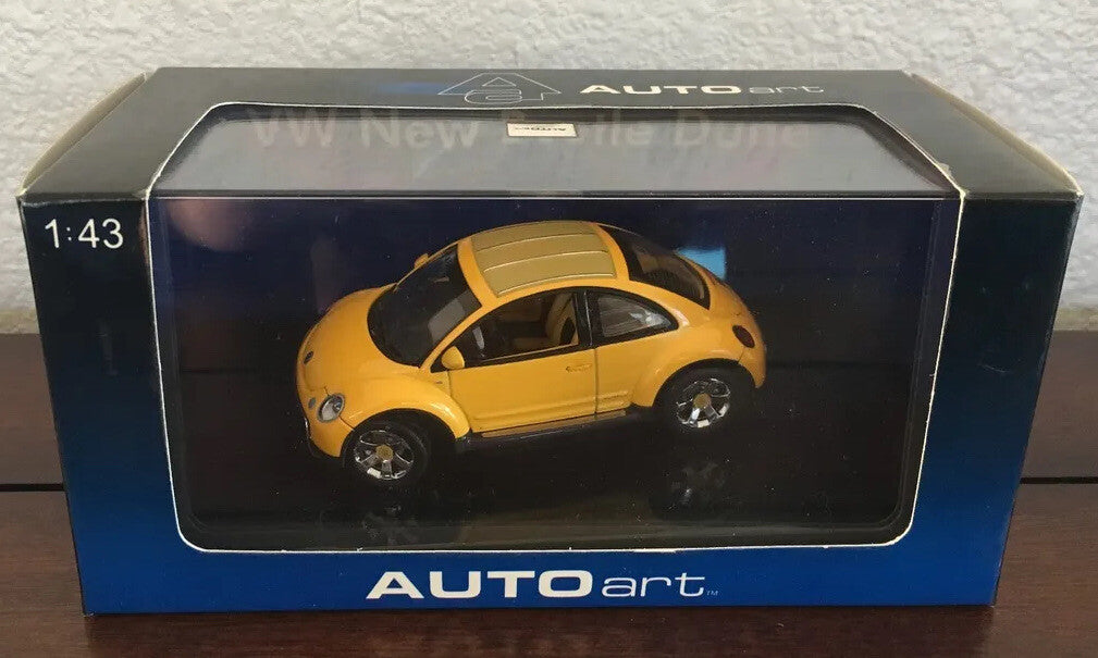 1:43 AutoArt Volkswagen VW New Beetle Dune Buggy Off-road Yellow O Scale 597110