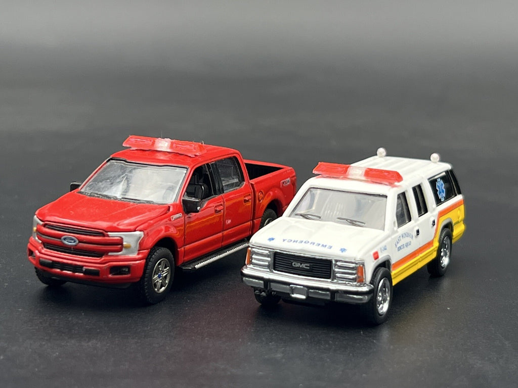 2 Pack 1/64 Code 3 LP6000 Clear + Red Lightbar Greenlight Fire EMS Ambulance SUV2